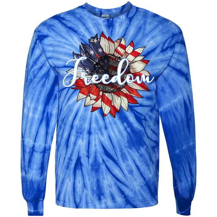 American Flag Freedom Sunflower Independence Day Tie-Dye Long Sleeve Shirt