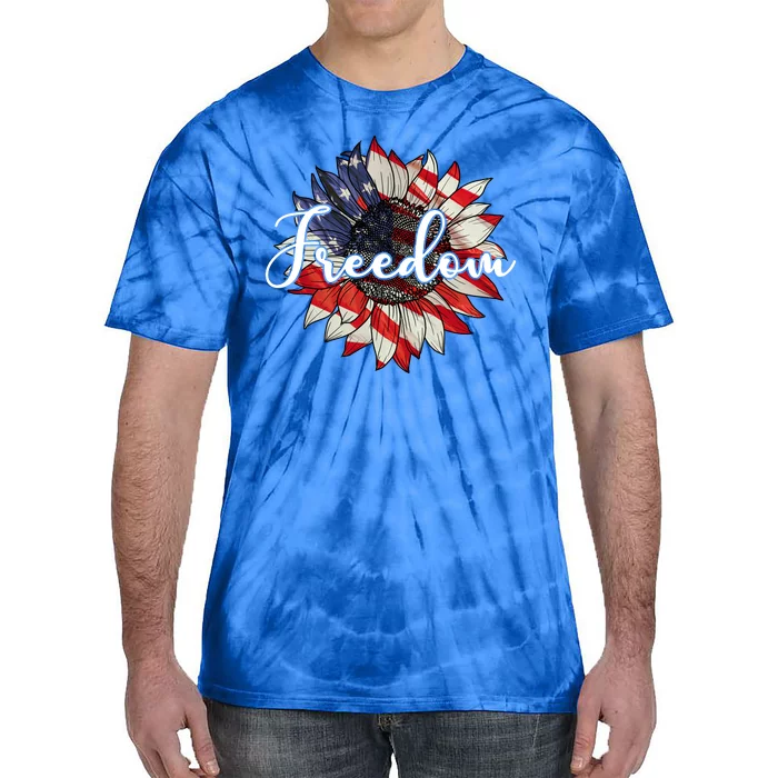 American Flag Freedom Sunflower Independence Day Tie-Dye T-Shirt