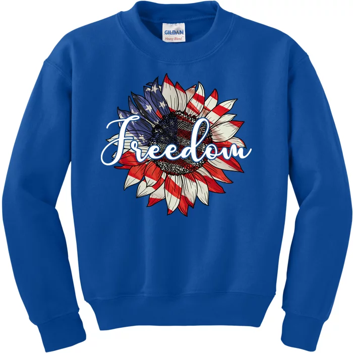 American Flag Freedom Sunflower Independence Day Kids Sweatshirt