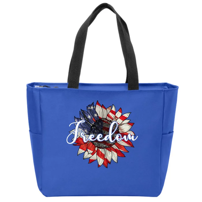 American Flag Freedom Sunflower Independence Day Zip Tote Bag