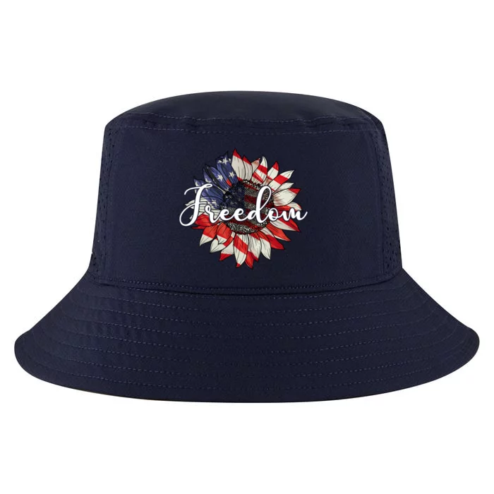 American Flag Freedom Sunflower Independence Day Cool Comfort Performance Bucket Hat