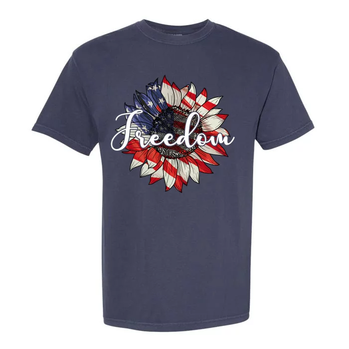 American Flag Freedom Sunflower Independence Day Garment-Dyed Heavyweight T-Shirt