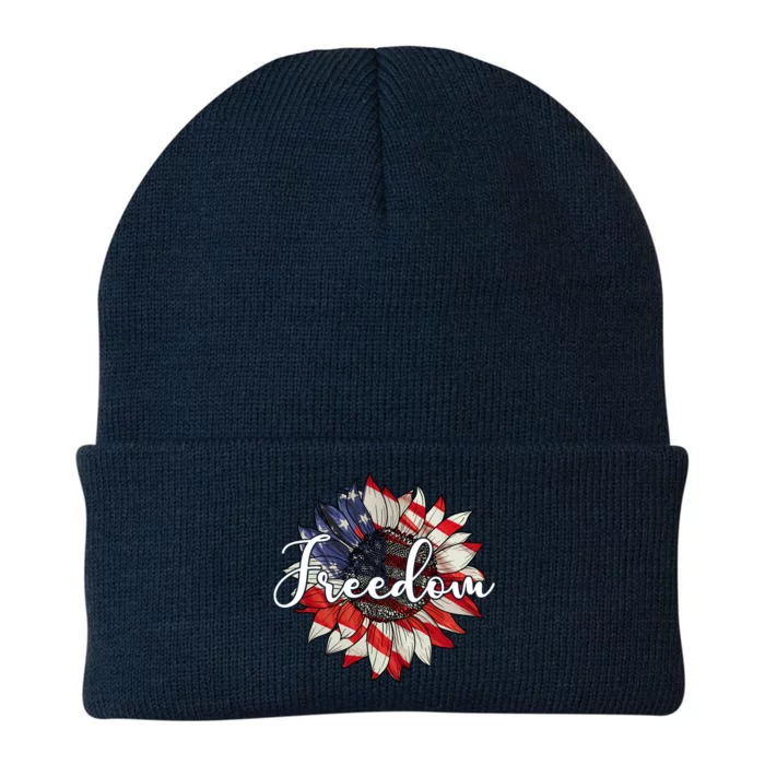 American Flag Freedom Sunflower Independence Day Knit Cap Winter Beanie