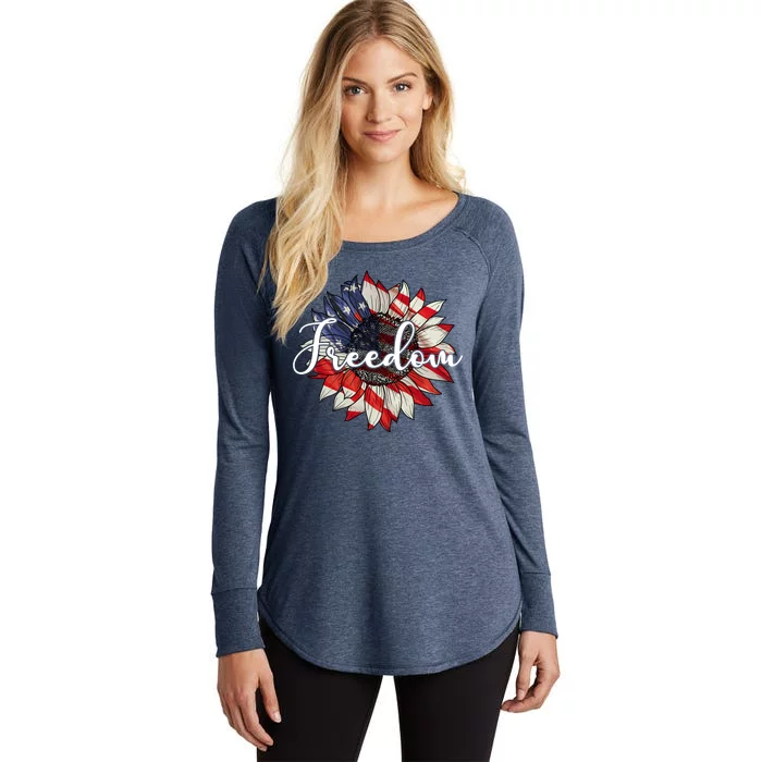 American Flag Freedom Sunflower Independence Day Women's Perfect Tri Tunic Long Sleeve Shirt