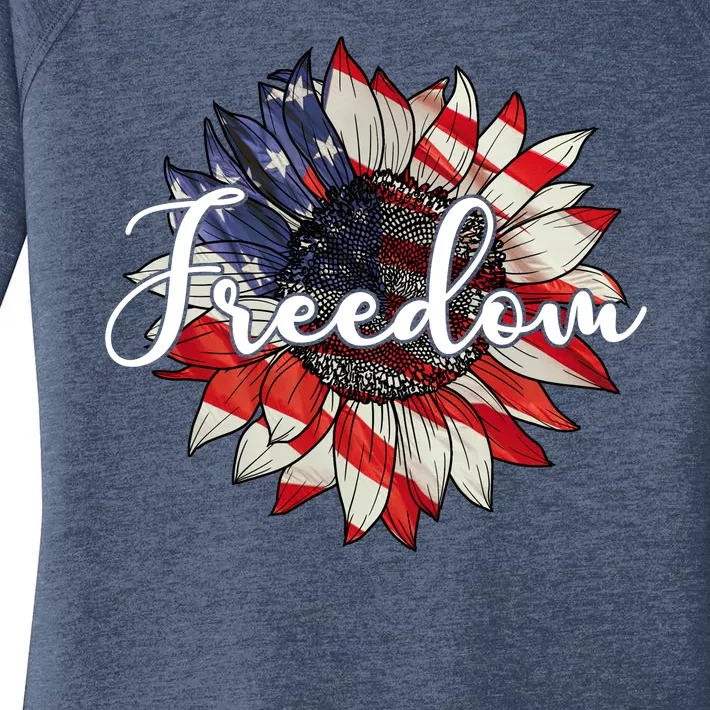 American Flag Freedom Sunflower Independence Day Women's Perfect Tri Tunic Long Sleeve Shirt