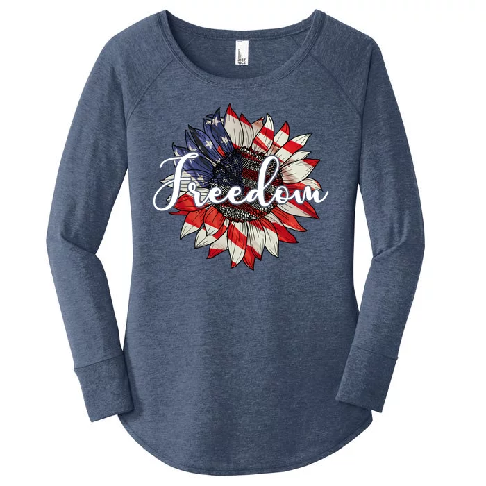 American Flag Freedom Sunflower Independence Day Women's Perfect Tri Tunic Long Sleeve Shirt