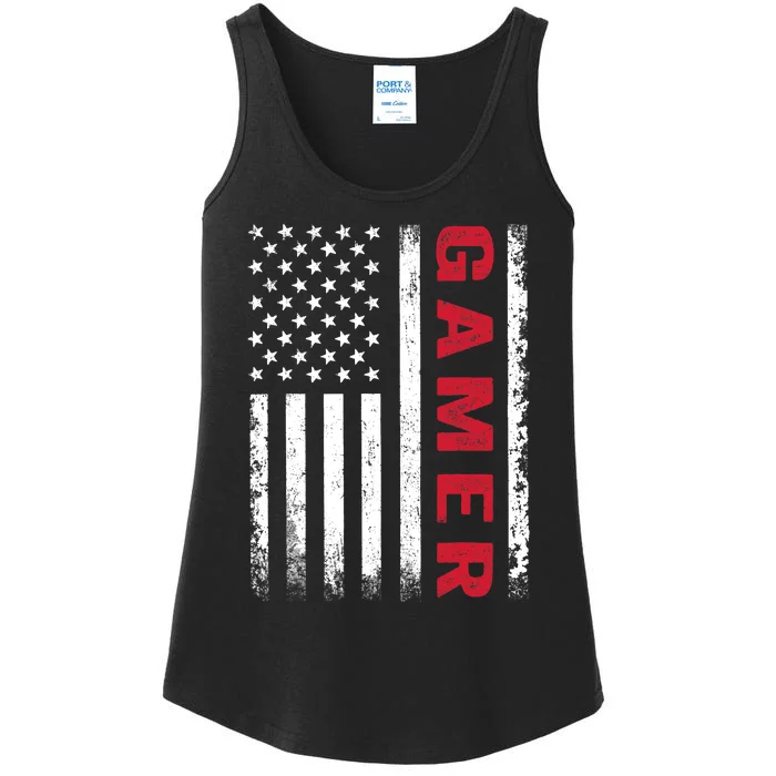 American Flag Funny Gamer Gift Video Games Boys Gaming Ladies Essential Tank