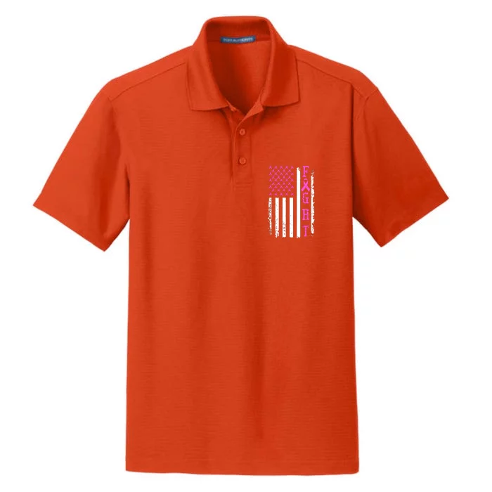 American Flag Fight Breast Cancer Awareness Gifts Dry Zone Grid Performance Polo