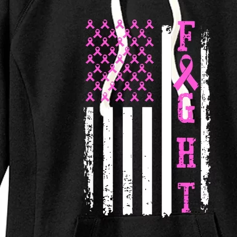 American Flag Fight Breast Cancer Awareness Gifts Women's Fleece Hoodie