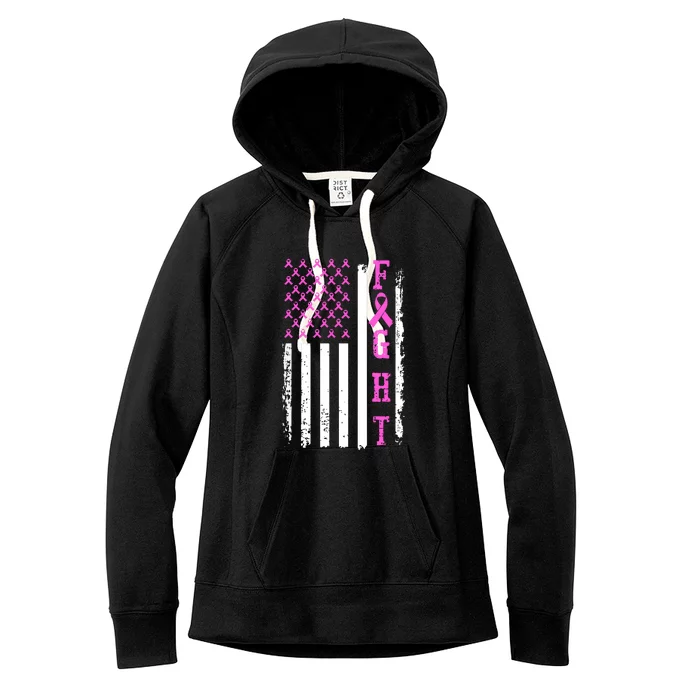 American Flag Fight Breast Cancer Awareness Gifts Women's Fleece Hoodie