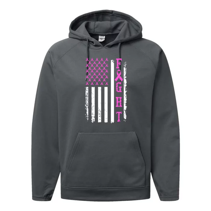 American Flag Fight Breast Cancer Awareness Gifts Performance Fleece Hoodie