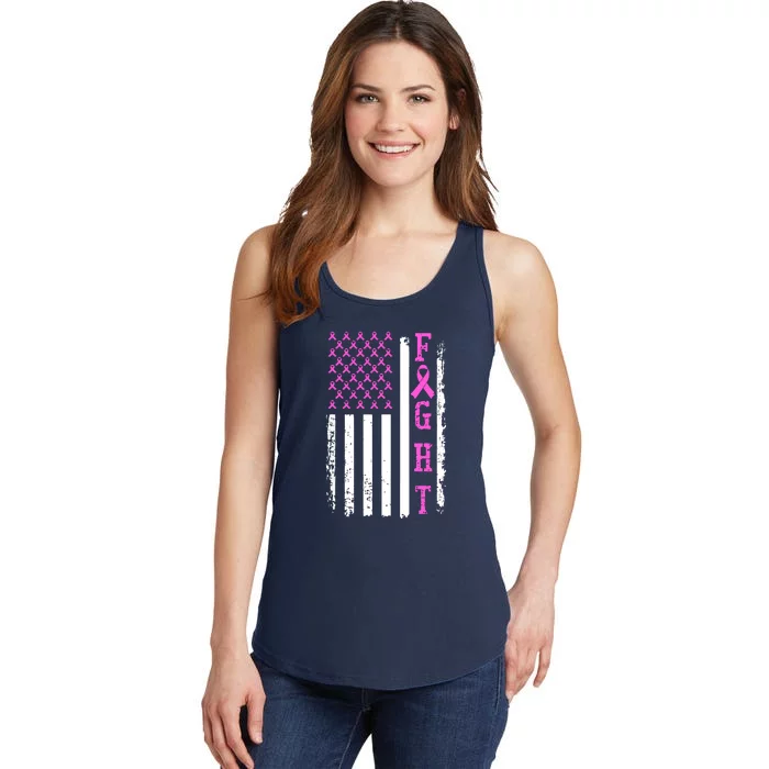 American Flag Fight Breast Cancer Awareness Gifts Ladies Essential Tank