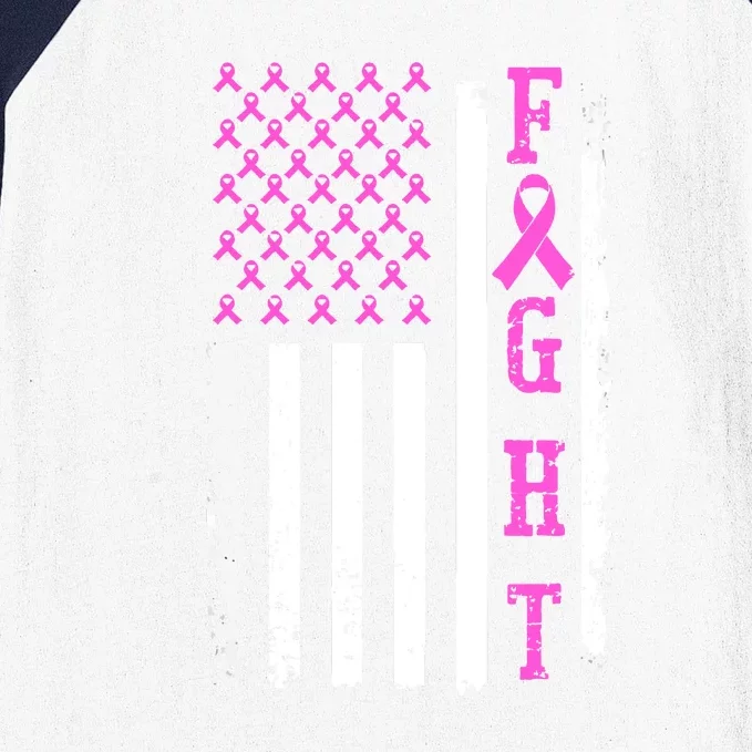 American Flag Fight Breast Cancer Awareness Gifts Baseball Sleeve Shirt