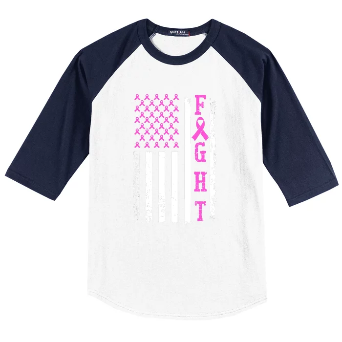 American Flag Fight Breast Cancer Awareness Gifts Baseball Sleeve Shirt