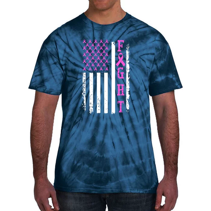 American Flag Fight Breast Cancer Awareness Gifts Tie-Dye T-Shirt