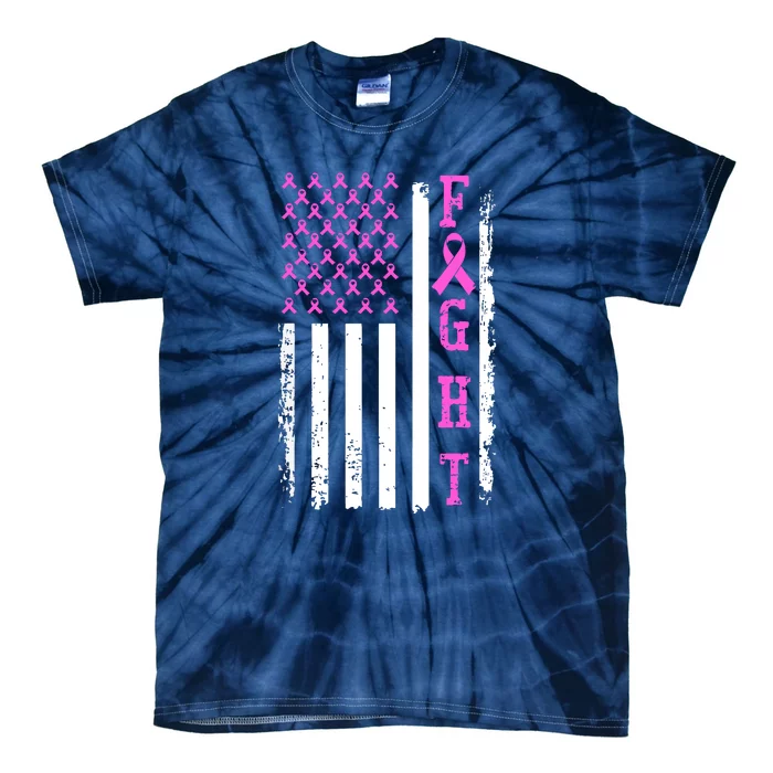 American Flag Fight Breast Cancer Awareness Gifts Tie-Dye T-Shirt