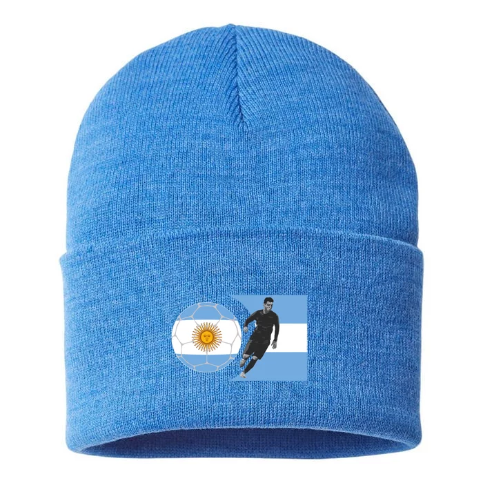 Argentina Flag Football Player World Game Winner Soccer Team Gift Sustainable Knit Beanie