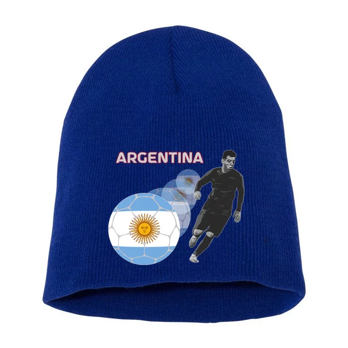 Argentina Flag Football Player World Game Winner Soccer Team Funny Gift Short Acrylic Beanie