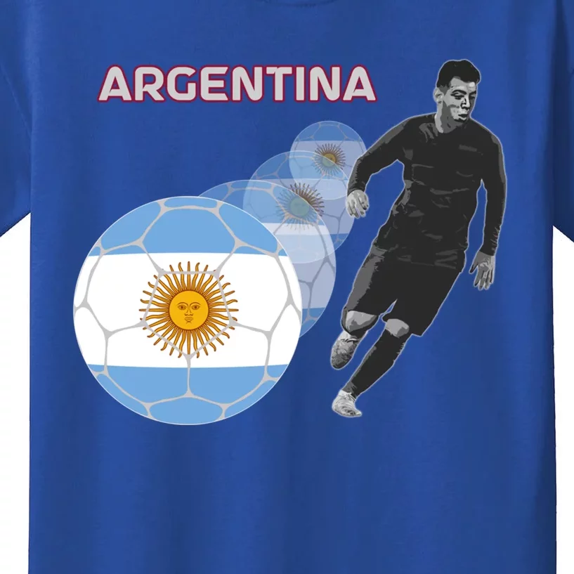 Argentina Flag Football Player World Game Winner Soccer Team Funny Gift Kids T-Shirt