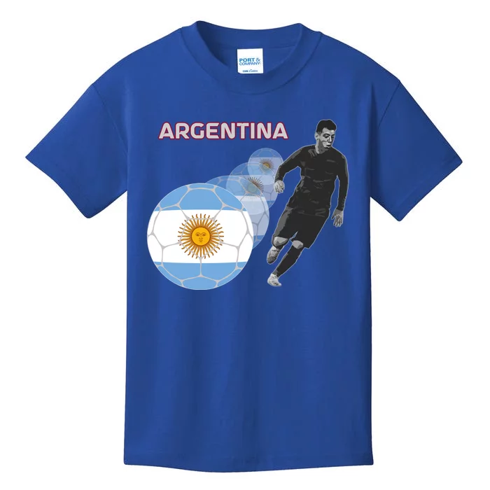 Argentina Flag Football Player World Game Winner Soccer Team Funny Gift Kids T-Shirt