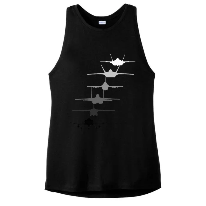 Air Force Fighter Jets F4 F111 F15 F16 F22 F35 Ladies Tri-Blend Wicking Tank