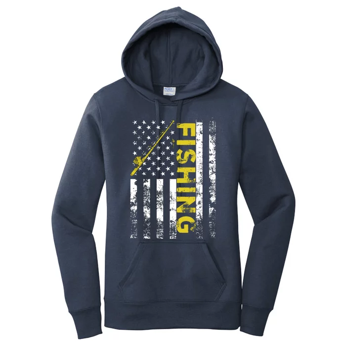 American Flag Fishing Rod USA Patriotic Hoodie Women's Pullover Hoodie