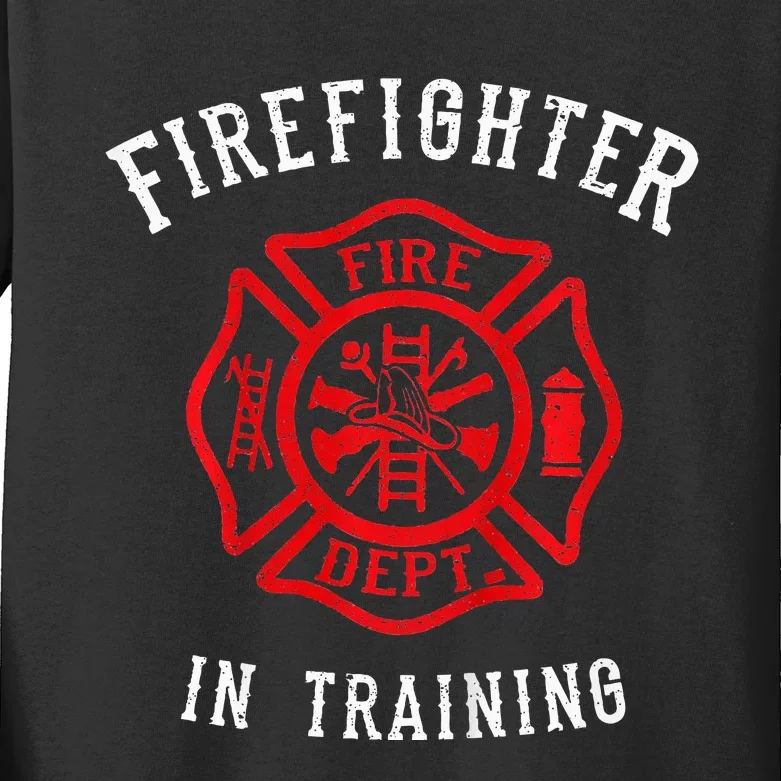 Adorable Firefighter for Little Heroes Kids Long Sleeve Shirt