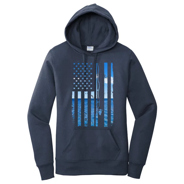 American Flag Fish Fisher Fisherman Funny Bass Fishing Usa Women's Pullover Hoodie