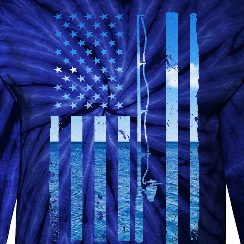 American Flag Fish Fisher Fisherman Funny Bass Fishing Usa Tie-Dye Long Sleeve Shirt