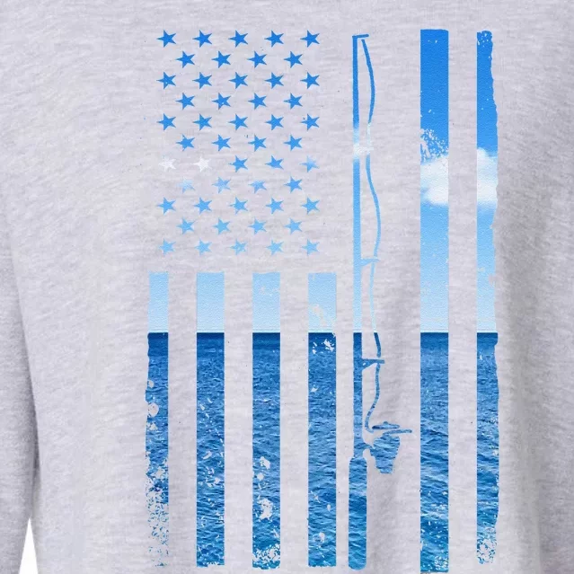 American Flag Fish Fisher Fisherman Funny Bass Fishing Usa Cropped Pullover Crew