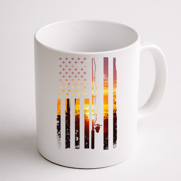 American Flag Fish Fisher Fisherman Funny Bass Fishing Usa Front & Back Coffee Mug