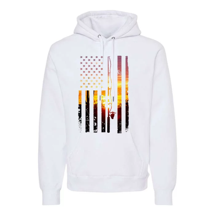 American Flag Fish Fisher Fisherman Premium Hoodie