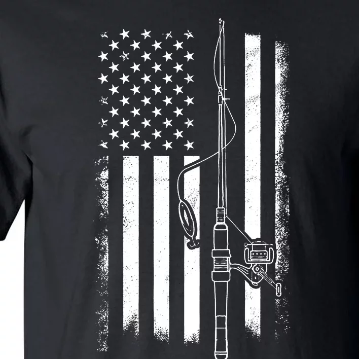 American Flag Fishing Pole Usa Flag Fishing Tall T-Shirt