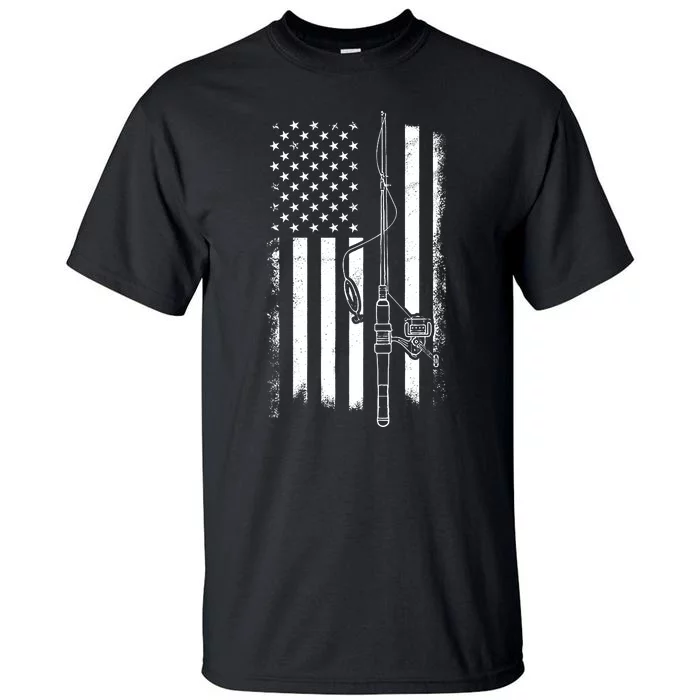 American Flag Fishing Pole Usa Flag Fishing Tall T-Shirt