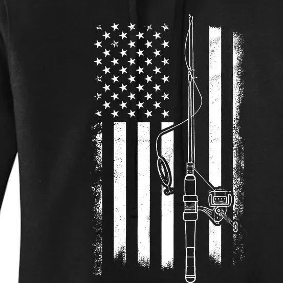 American Flag Fishing Pole Usa Flag Fishing Women's Pullover Hoodie