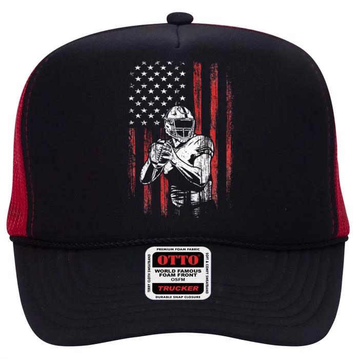 American Flag Football Team Gift High Crown Mesh Trucker Hat