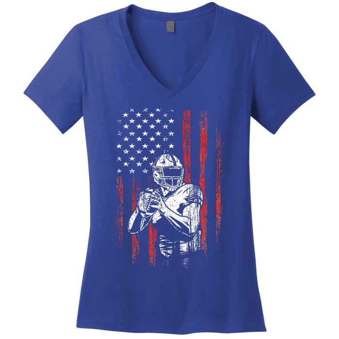 American Flag Football Team Gift Women's V-Neck T-Shirt