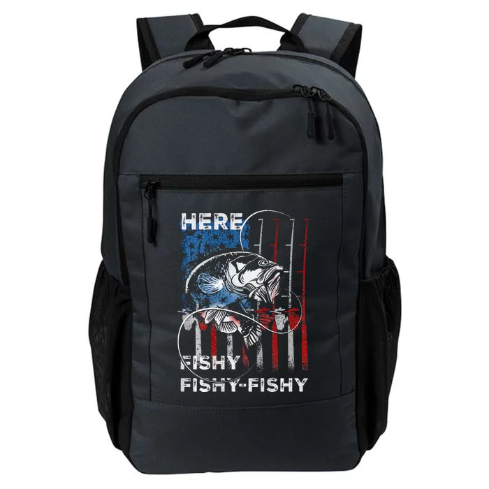 American Flag Fishing Here Fishy Fisherman Dad Papa On Back Daily Commute Backpack