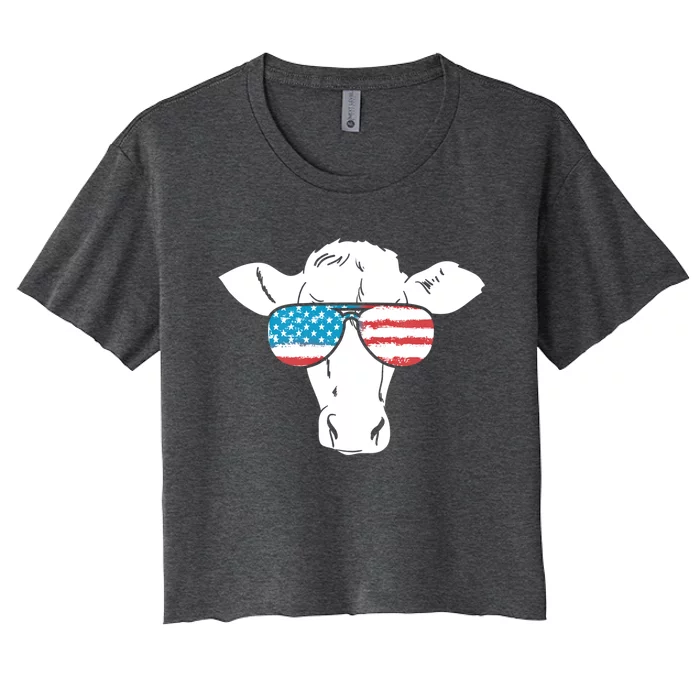 American Flag Fourth Of July Cow Lover Graphic Gift Women's Crop Top Tee