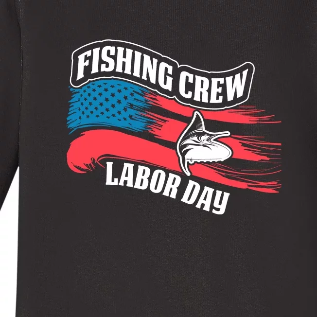 American Flag Fishing Crew Labor Day Gift Baby Long Sleeve Bodysuit