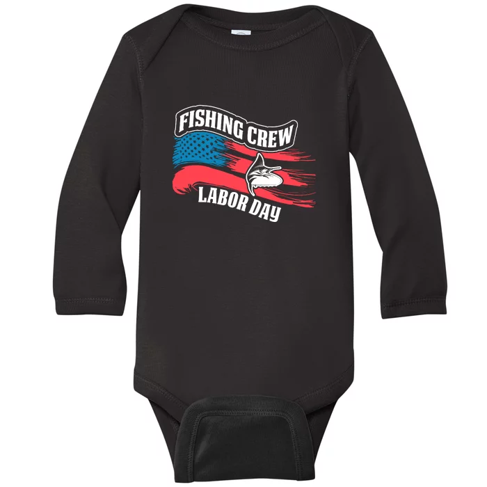 American Flag Fishing Crew Labor Day Gift Baby Long Sleeve Bodysuit