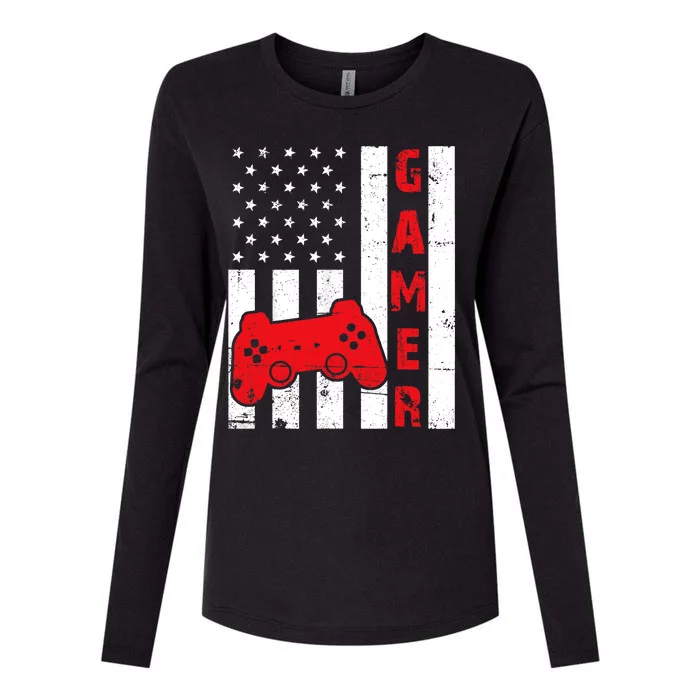 American Flag Funny Gamer Gift Video Games Boy Gaming Womens Cotton Relaxed Long Sleeve T-Shirt