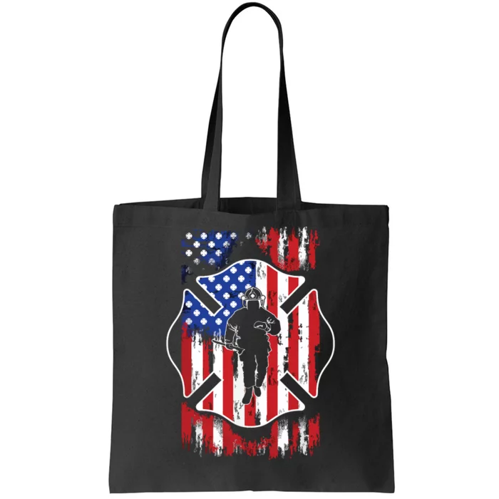 American Flag Firefighter USA United States Badge Tote Bag