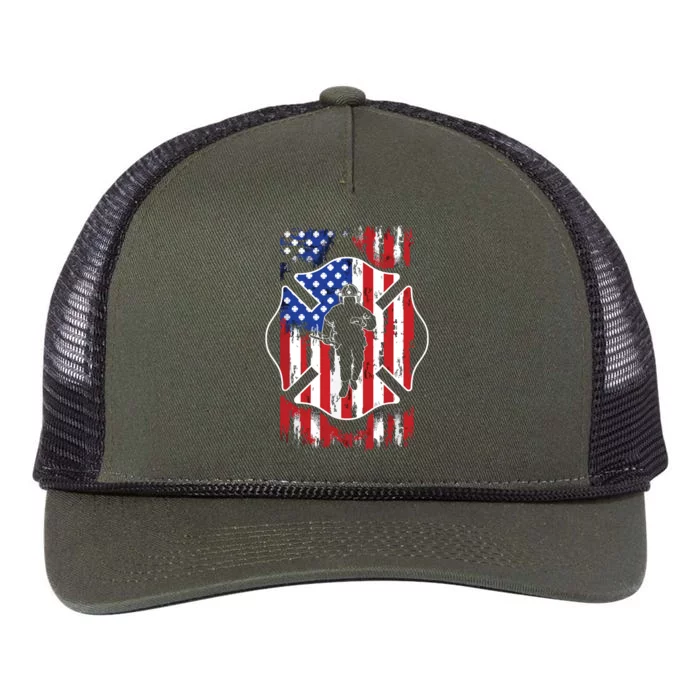 American Flag Firefighter USA United States Badge Retro Rope Trucker Hat Cap