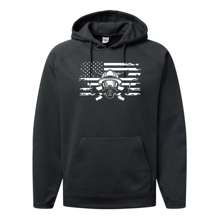 American Flag Fireman Firefighter Apparel Fireman Performance Fleece Hoodie