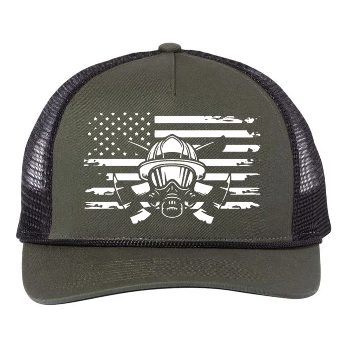 American Flag Fireman Firefighter Apparel Fireman Retro Rope Trucker Hat Cap