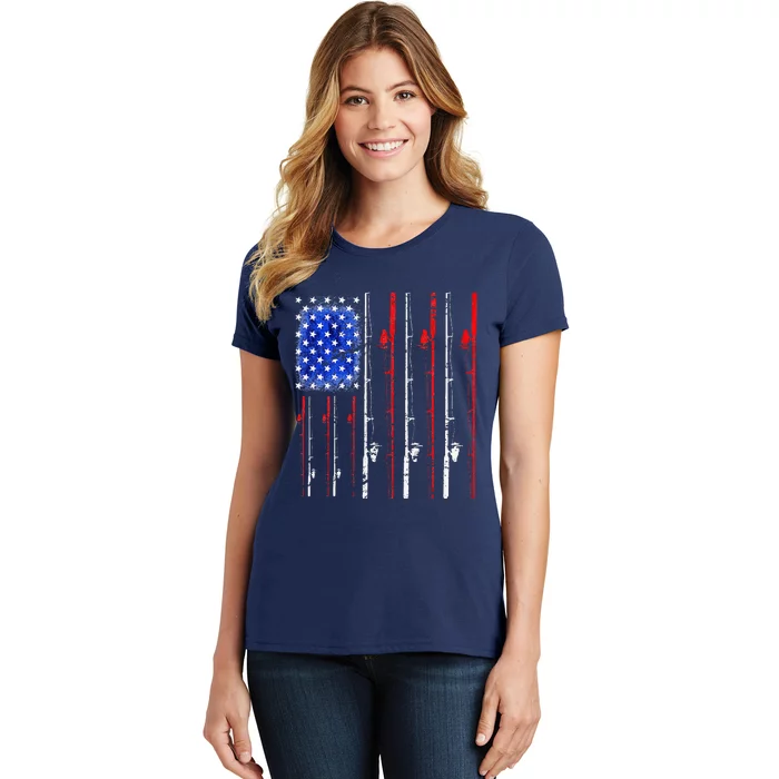 American Flag Fishing Rod Fishing Lover Women's T-Shirt