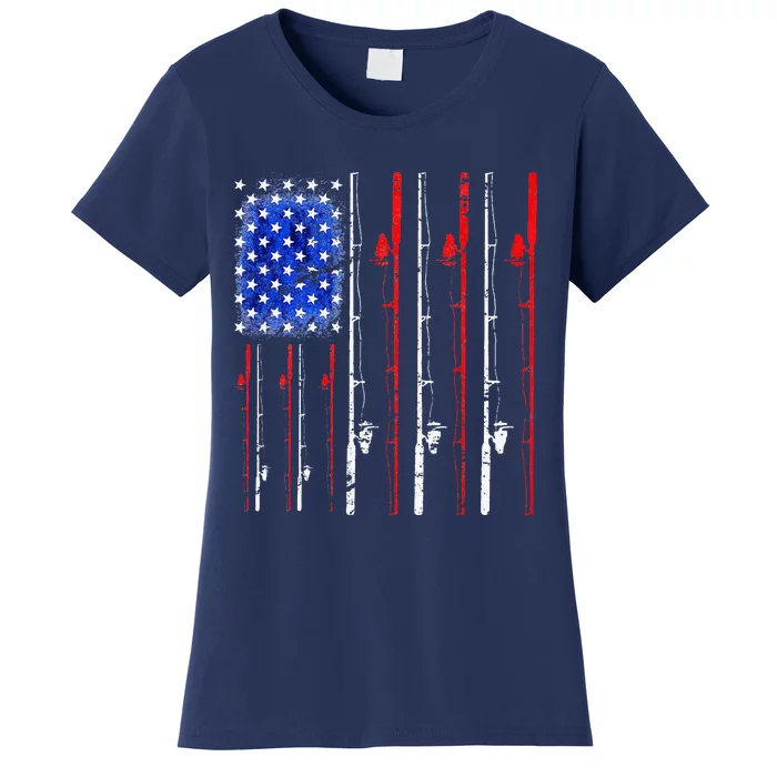 American Flag Fishing Rod Fishing Lover Women's T-Shirt