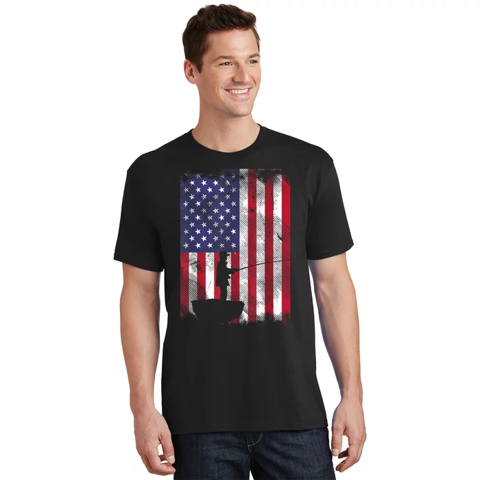 America Flag Fisherman Vintage Fishing Patriotic Angler Gift T-Shirt