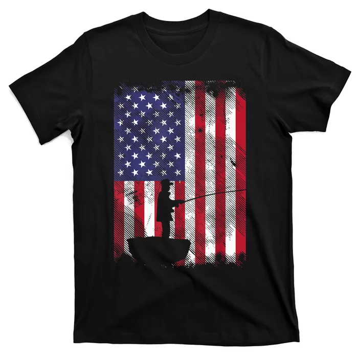 America Flag Fisherman Vintage Fishing Patriotic Angler Gift T-Shirt